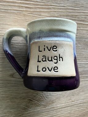 Live Laugh Love Ceramic Coffee Mug - Purple and Cream Drip Glaze